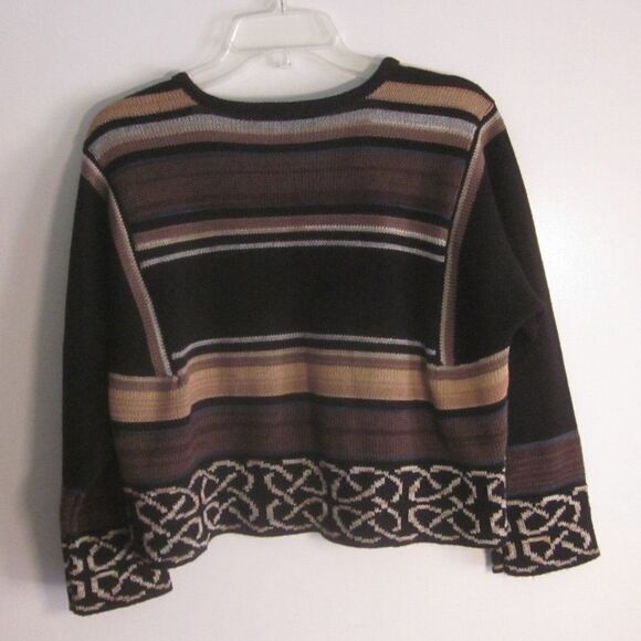Bill Baber Handknit Edinburgh Scotland Brown Stripe Crop Cardigan Sweater Size M - Picture 6 of 12